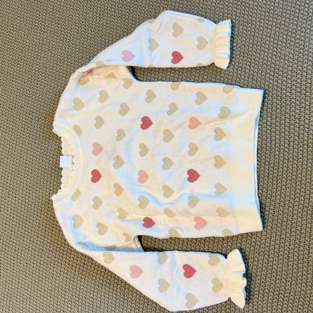 Gap sweater.  Hearts of pink and gold on white. Great condition.  Size 4.